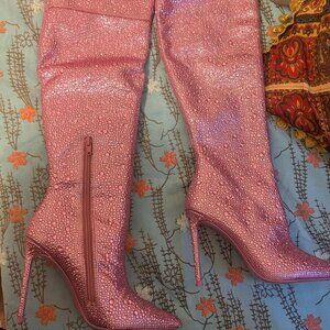 Rhinestone Pink knee-high Boots